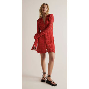 Free People's Shayla Lace Mini Dress in Red/Rouge, XS